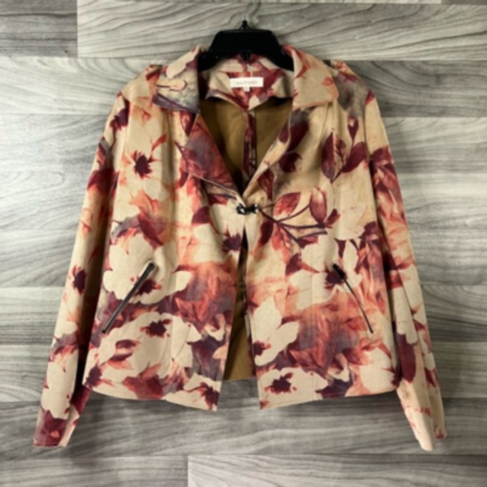 Solitaire Womens Dress Jacket Pink Floral Waist Length Frog Closure Collar M